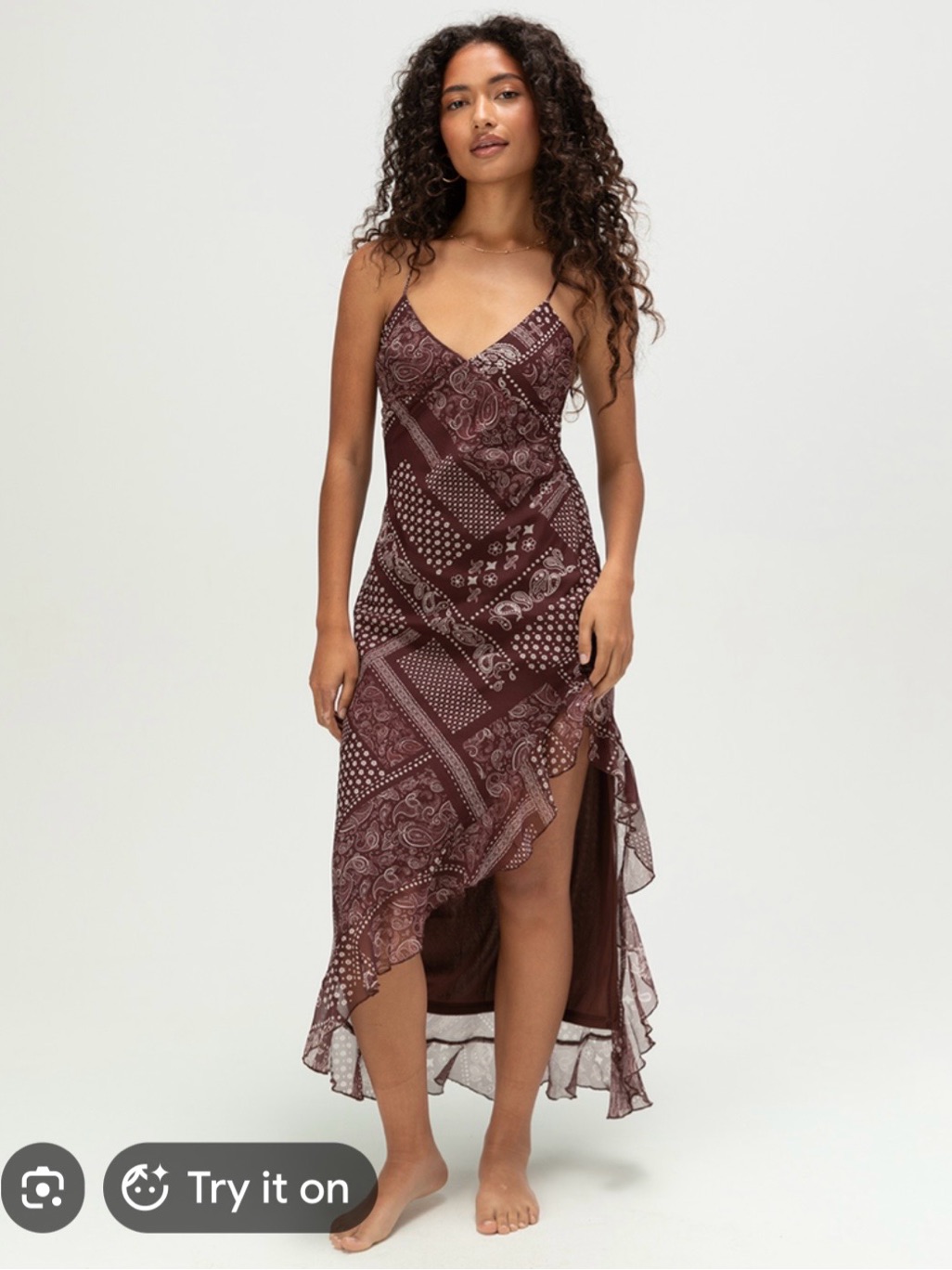 Brown Paisley Maxi Slip Dress With Spaghetti Straps Never Worn!!